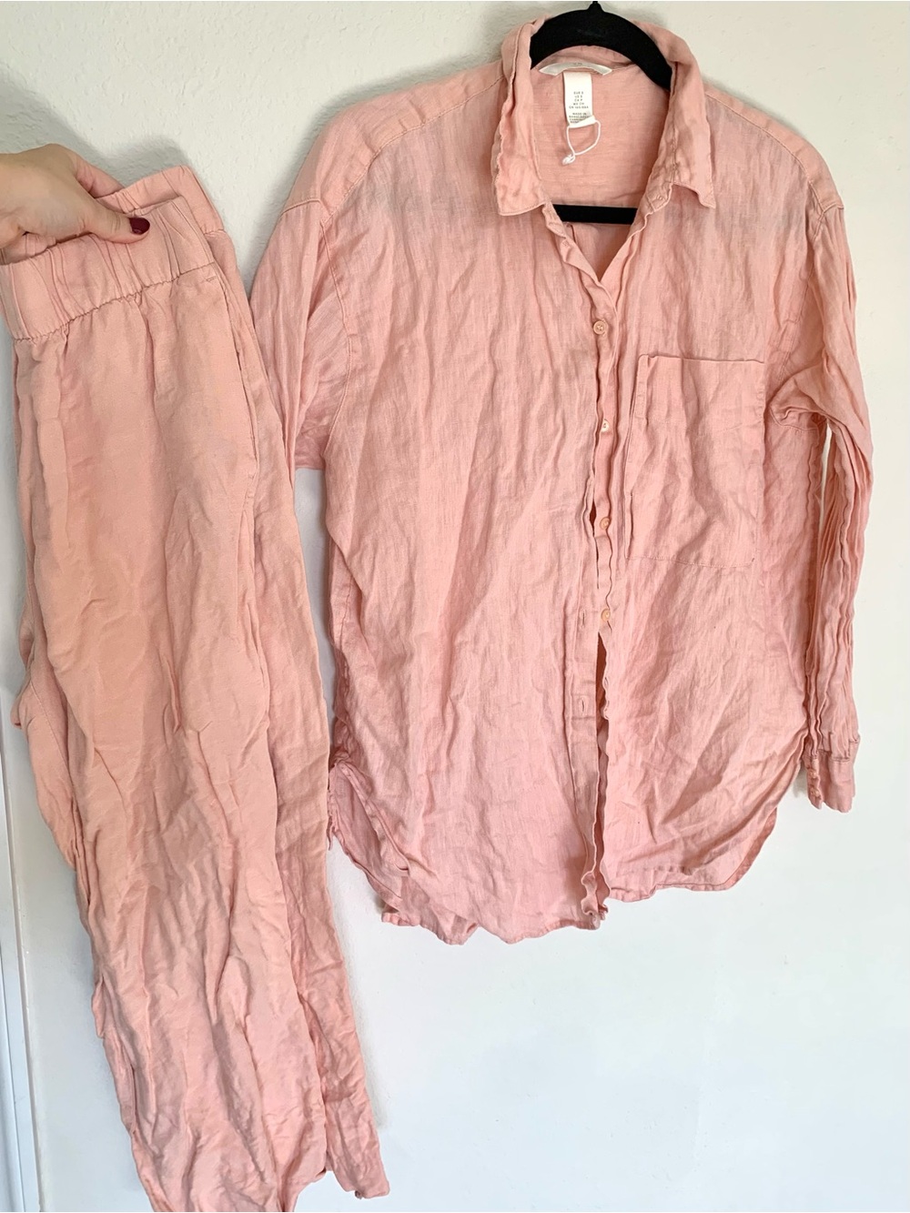 H&M Linen Pant and button down set in peach